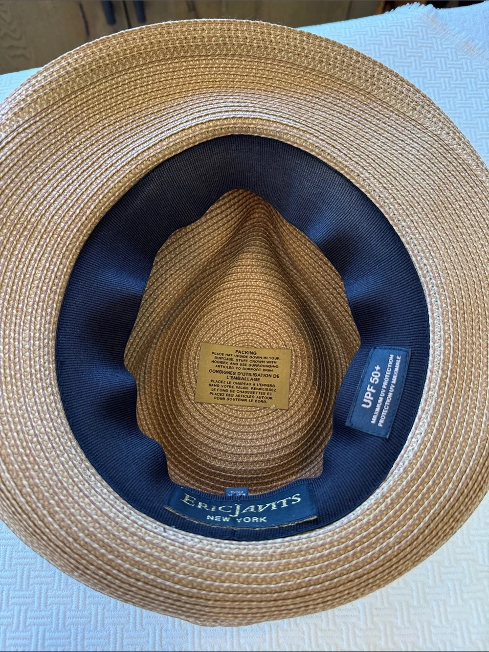 Eric Javits Classic Fedora Wofen Sun Hat with Black Trim - very good condition - Picture 6 of 10